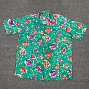 Vintage Reyn Spooner Joe Kealuhas Hawaiian Shirt Mens XL Green Fish Ocean